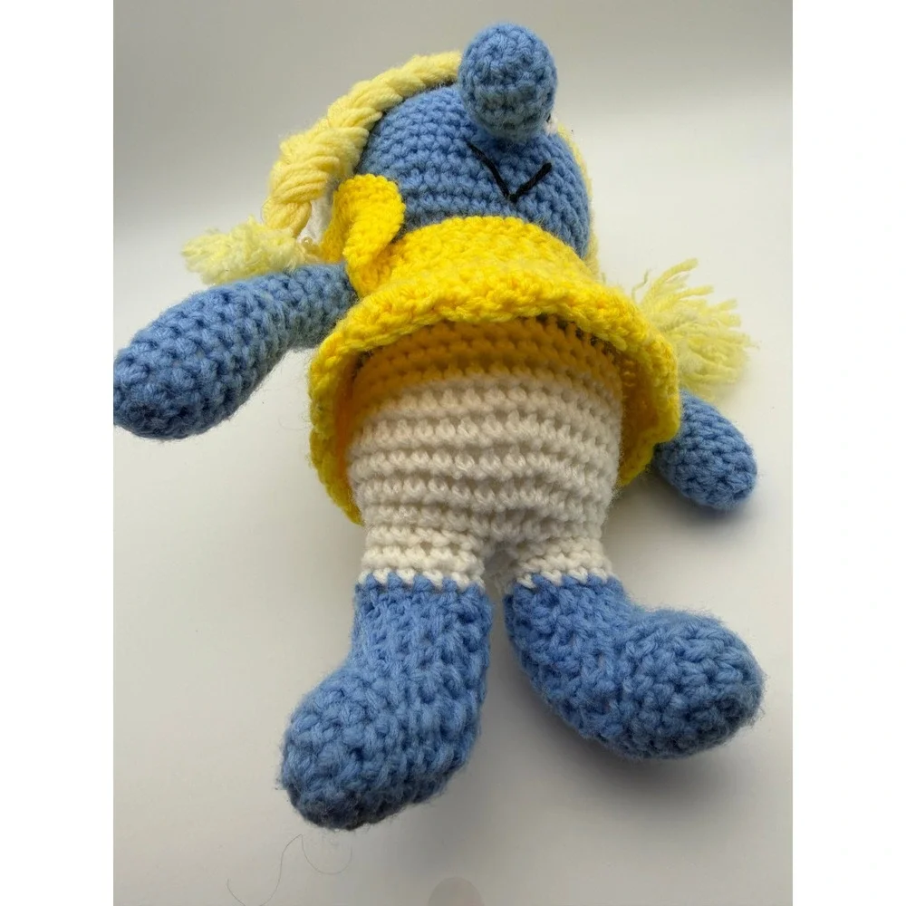 Vintage Handmade Smurf & Smurfette Crochet Plush Amigurumi Dolls Blue Red Yellow